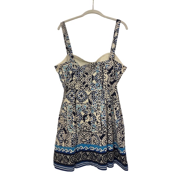 Avec Les Filles Blue White Mosaic Sweetheart Neck Mini Sundress Size 14 NEW - Picture 5 of 14